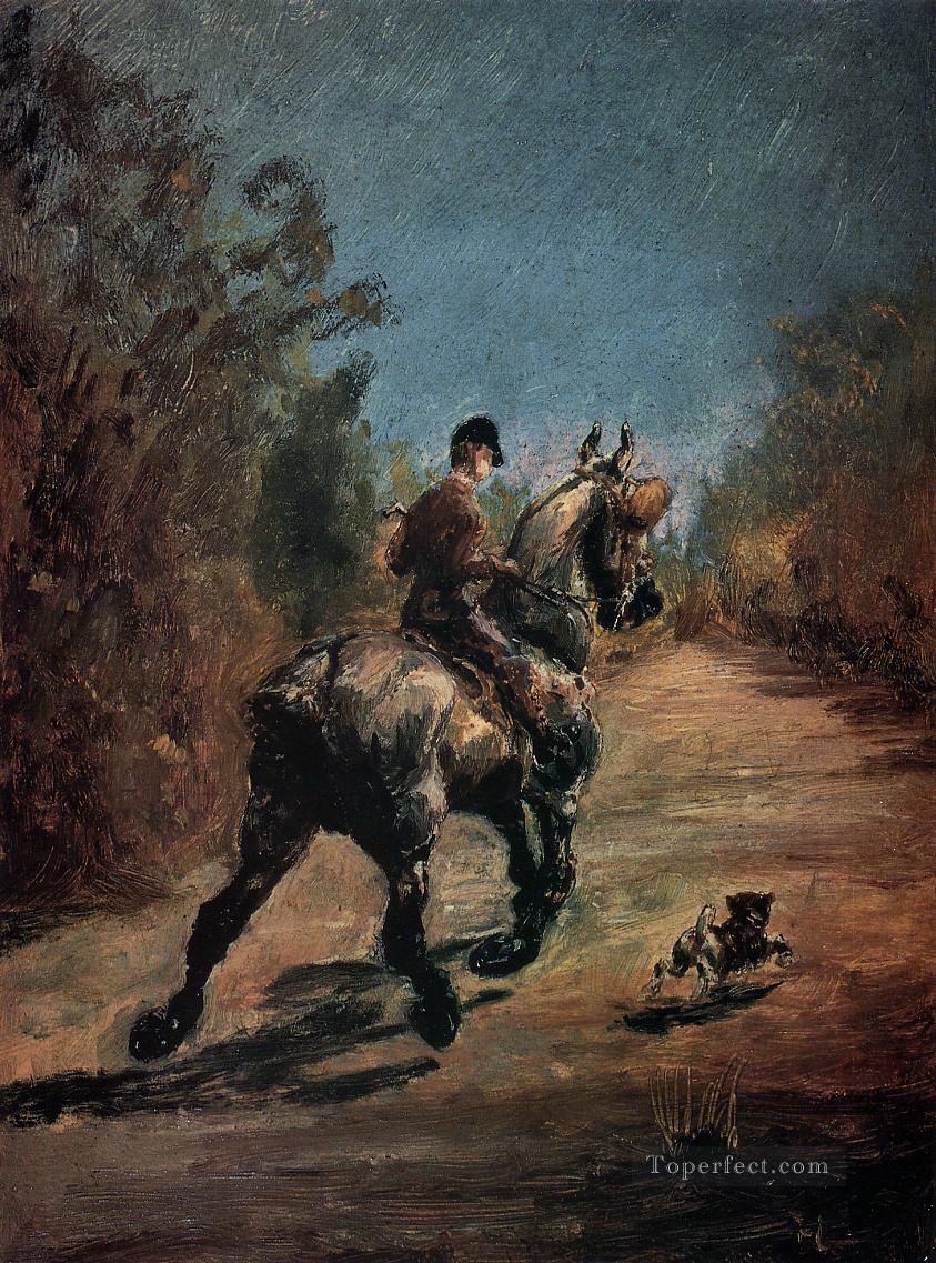horse and rider with a little dog 1879 Toulouse Lautrec Henri de Oil Paintings